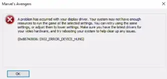 Marvel S Avengers Dxgi Error Device Hung Fix